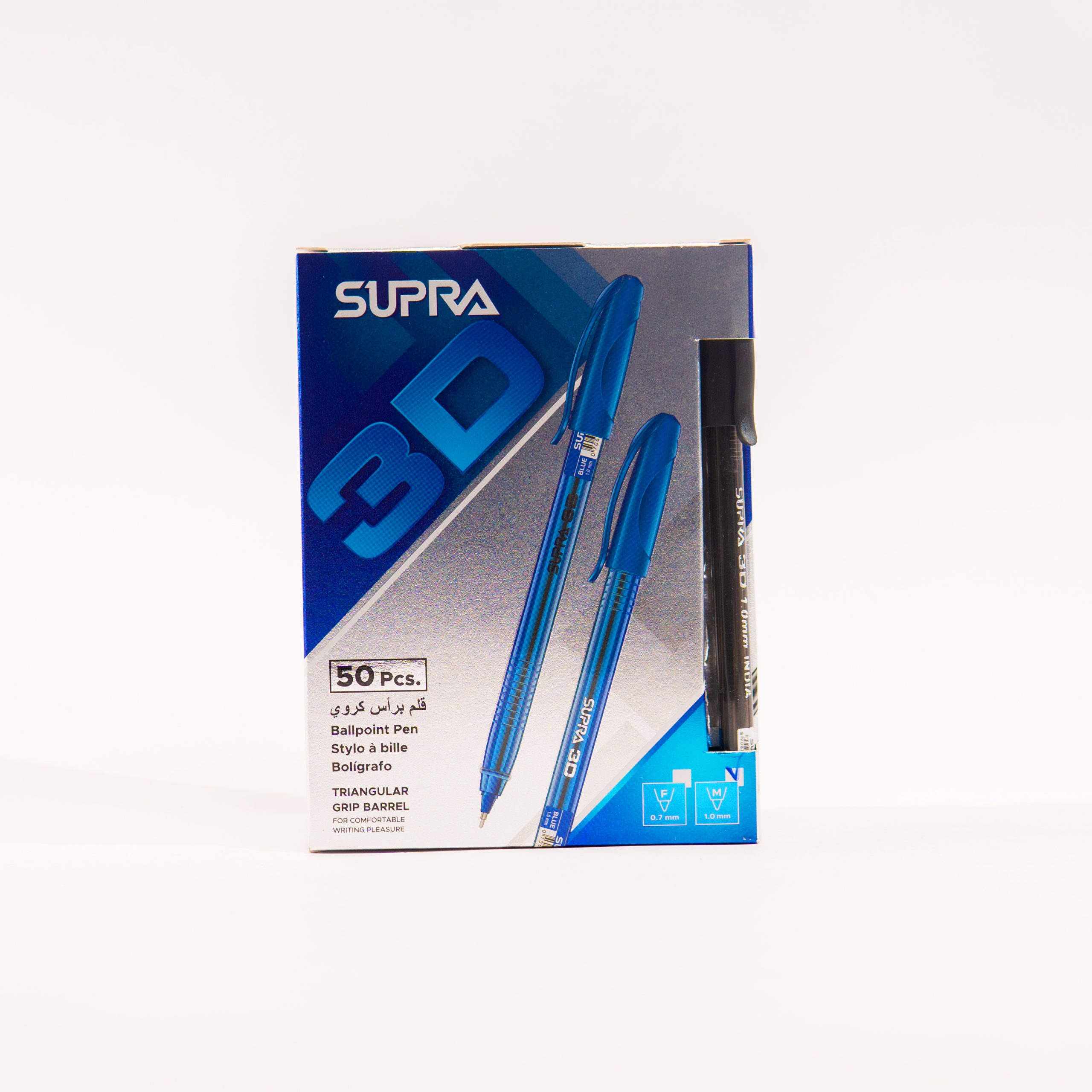 Stylo à bille Supra 3D 1.0 mm corps translucide noir boite de 50 pcs