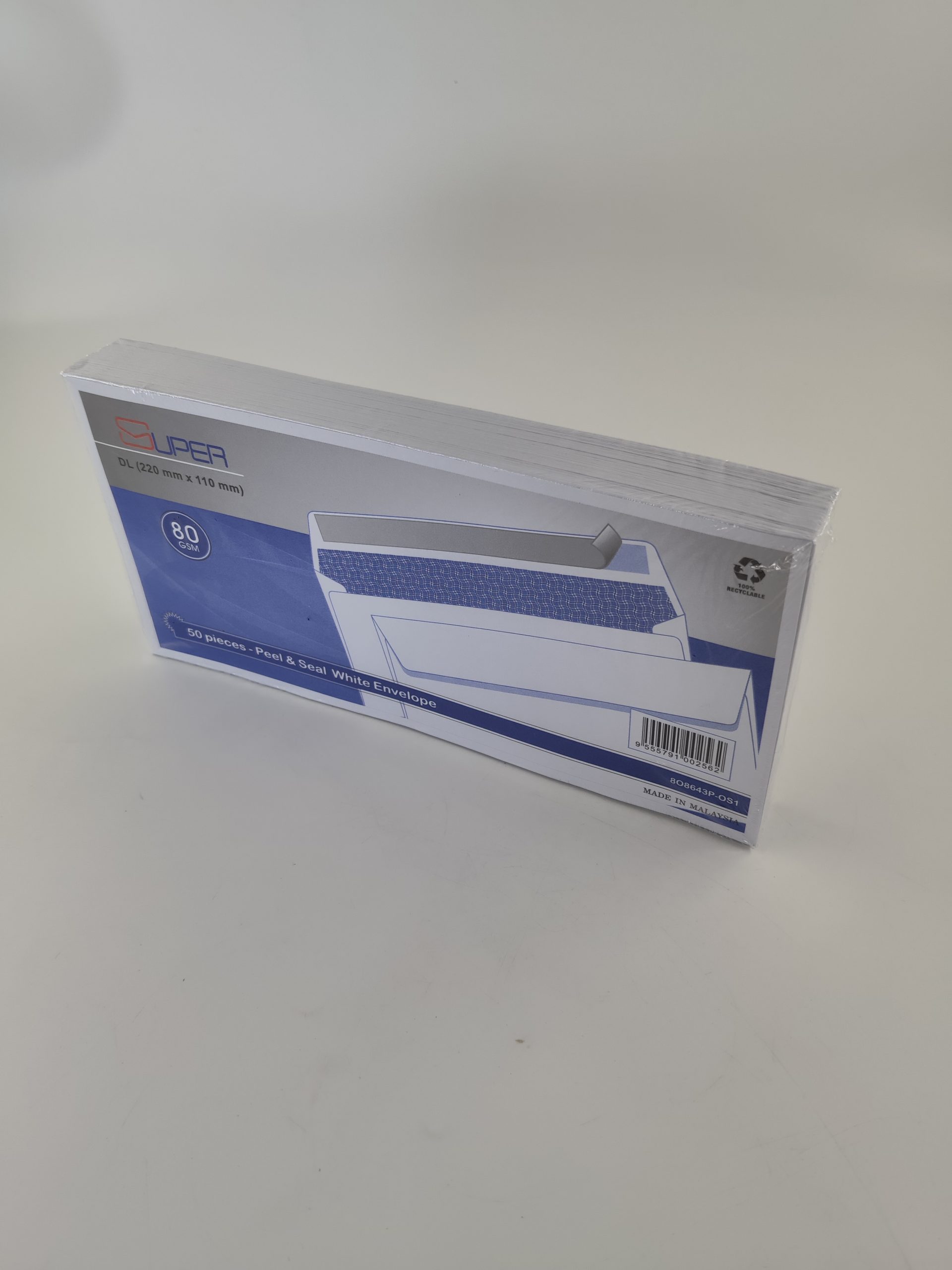 Enveloppe Blanche 110x220mm SUPER 80gsm auto collant 50 pièces